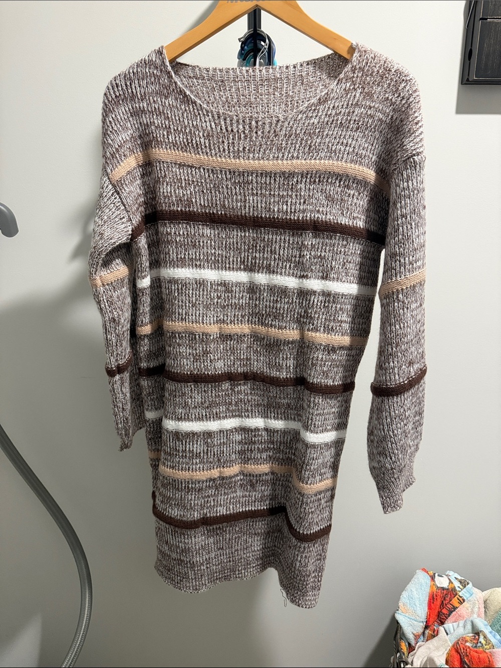 Striped Long Sleeve Knit Dress - Taupe & Brown